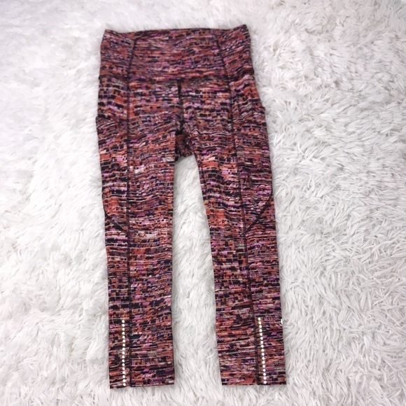 Lululemon Fast and Free Crop II 19" *Nulux Flash Pleat Orange Multi - Picture 1 of 7